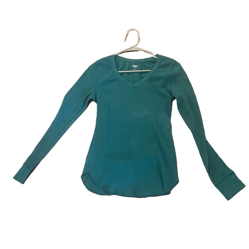 Old Navy medium Women's Green V-Neck waffle texture Top measurements in pictures